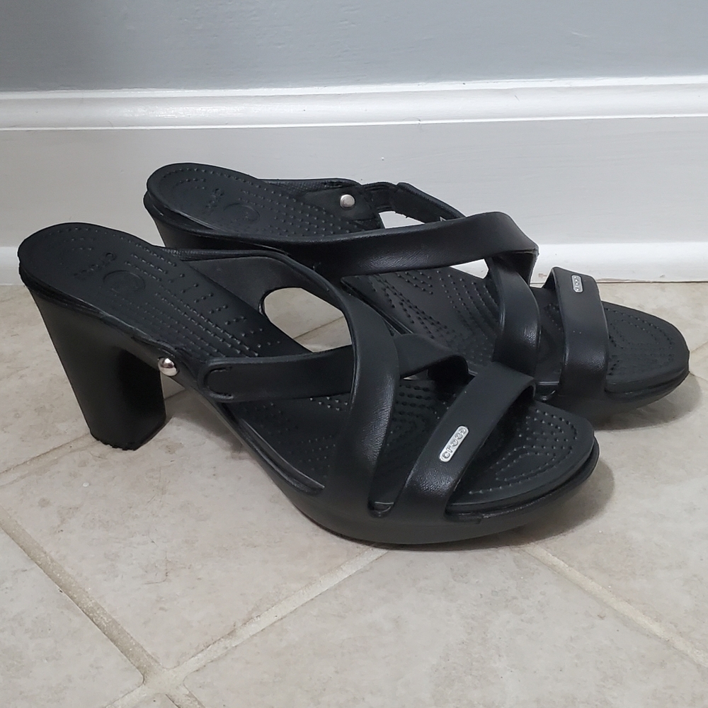 Womens Crocs Cyprus IV Heels Slide Sandals Black